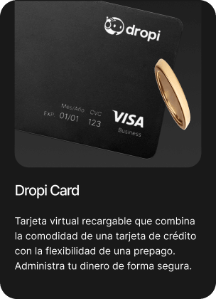 Dropi Card, una tarjeta Visa Business negra con el logo de dropi: tarjeta virtual recargable